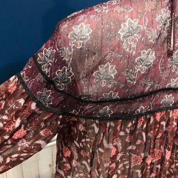 Zara Mock Neck Red Floral Sheer Top - Picture 6 of 8